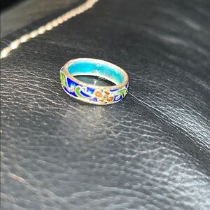 Vintage Keitai Blue design Enamel Cloisonnée Band Ring